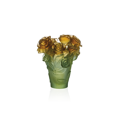 DAUM Green & orange vase Rose Passion