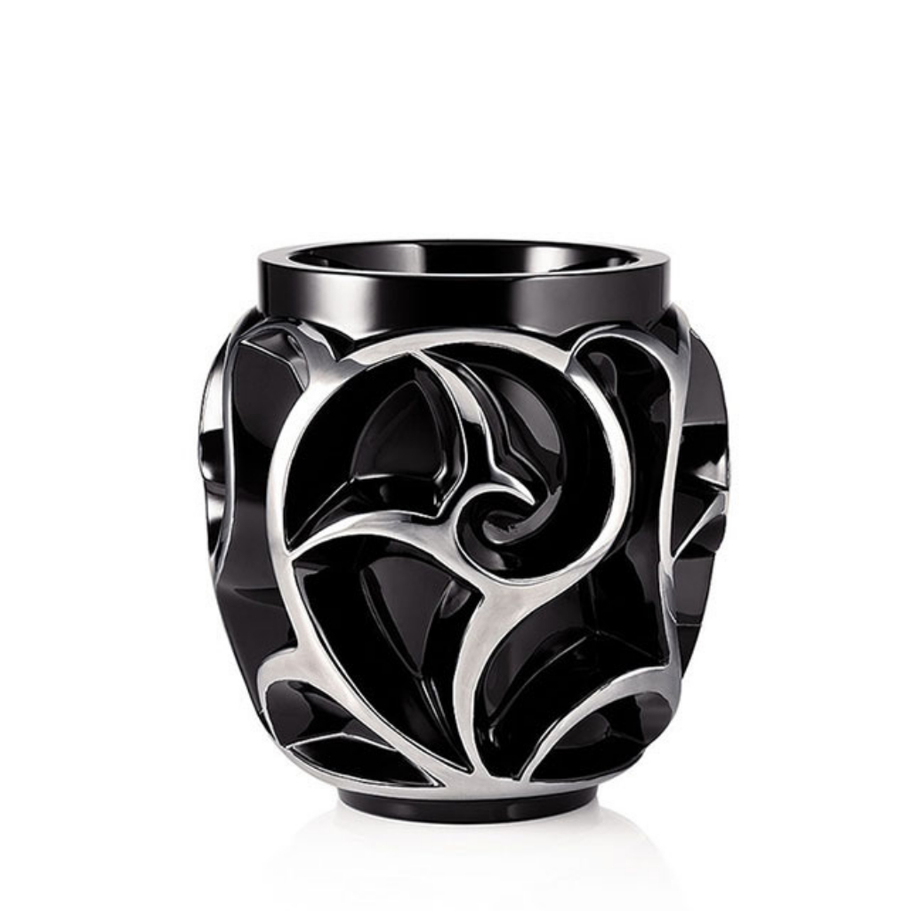 LALIQUE Tourbillons vaas, must kristall plaatinaemailiga (piiratud tiraaž – 999 eksemplari)