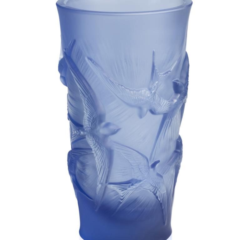 LALIQUE Hirondelles vase SS, Sap.Blue crystal