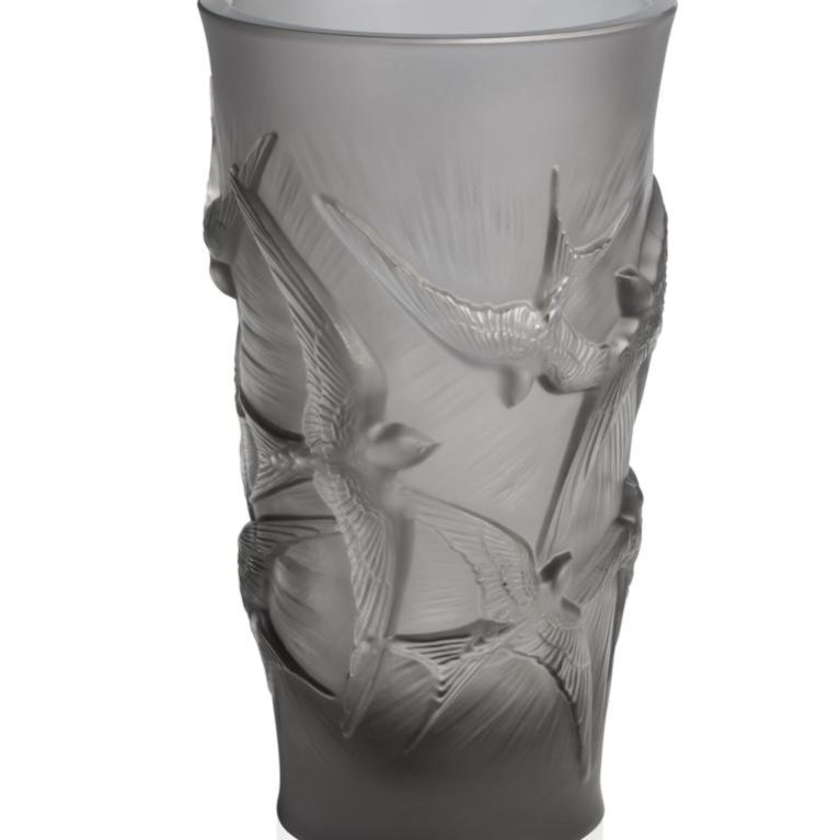 LALIQUE Hirondelles Small vase, grey crystal