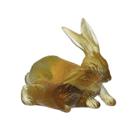 Daum Crystal Chinese Horoscope Rabbits Amber-Grey