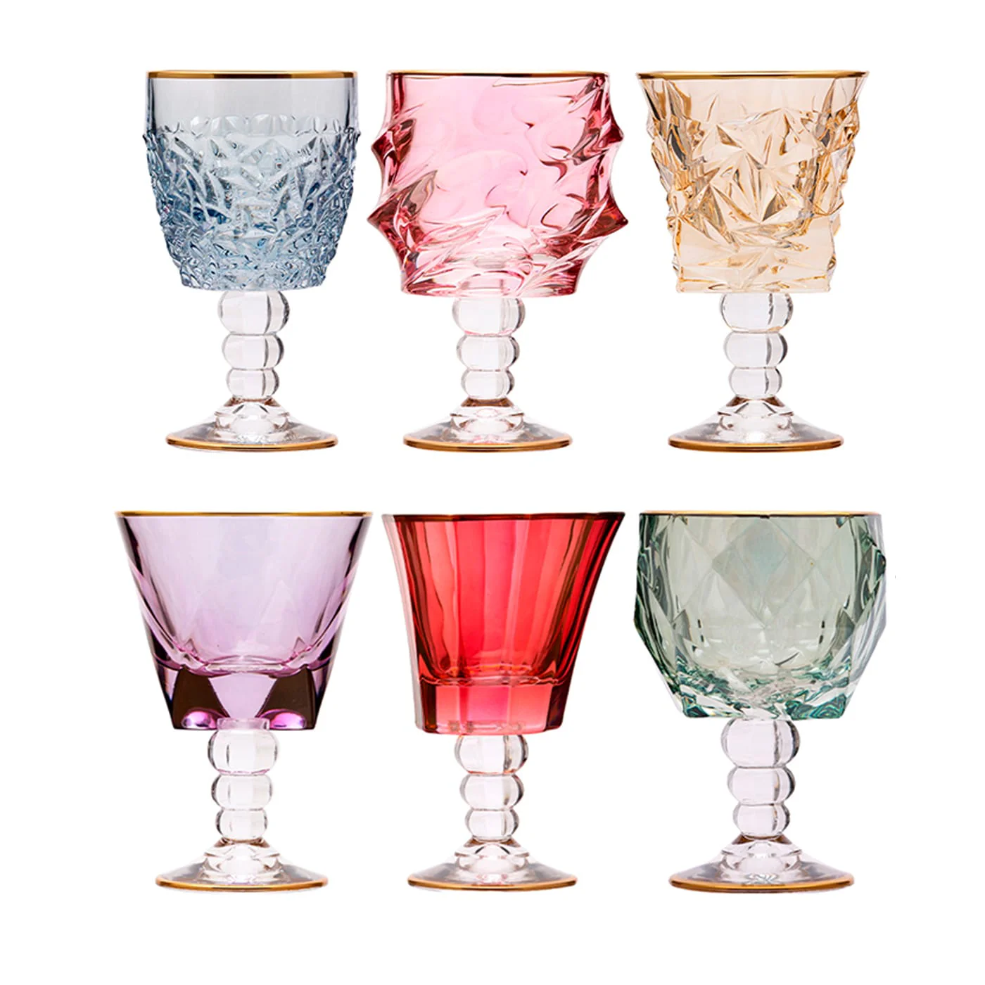 Set of Six Assorted Goblets, Griffe Montenapoleone by Vetrerie di Empoli