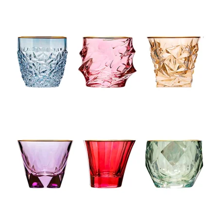 Set of Six Assorted Old Fashion Glasses, Griffe Montenapoleone by Vetrerie di Empoli