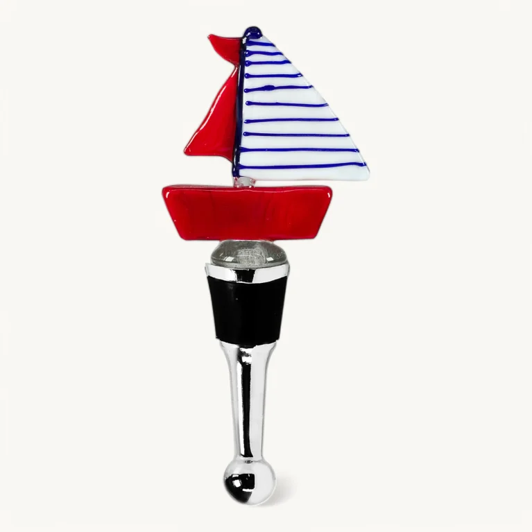 EDZARD Bottle Stopper Sailboat figure, Murano glass art, handmade (height 13 cm)